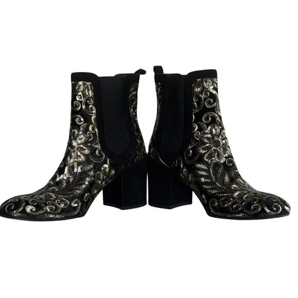 Stuart Weitzman Mediate Metallic Embroidered Velvet Block Heel Booties Size 8M - Picture 5 of 9